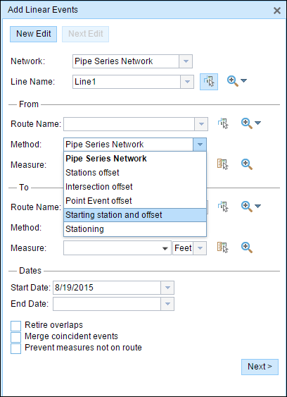 Choosing the starting station and offset method